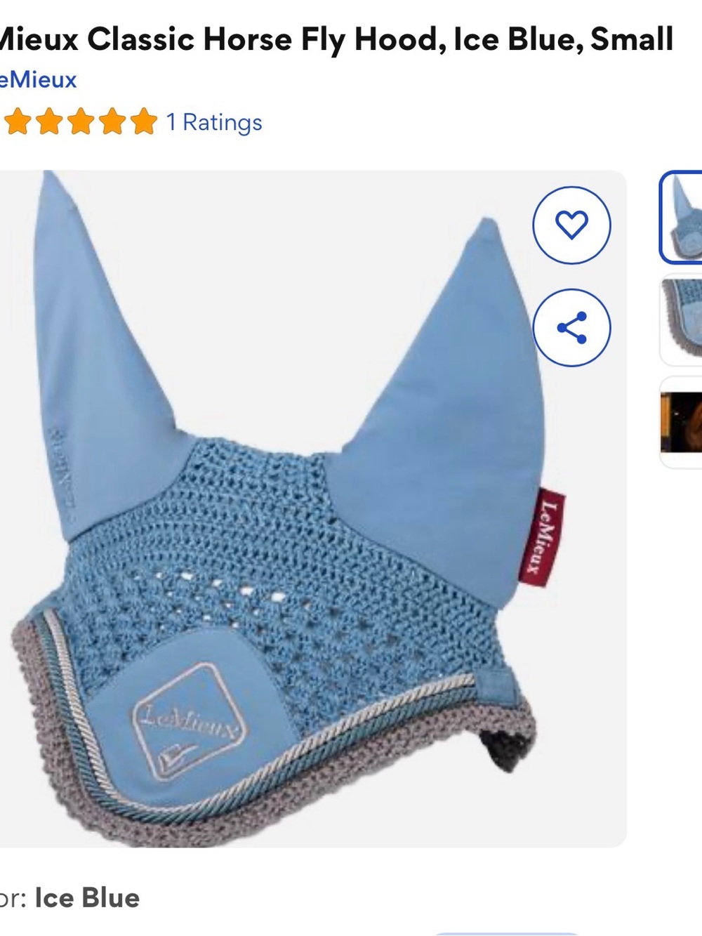LeMieux Horse Ice Blue Fly Hood (SMALL)